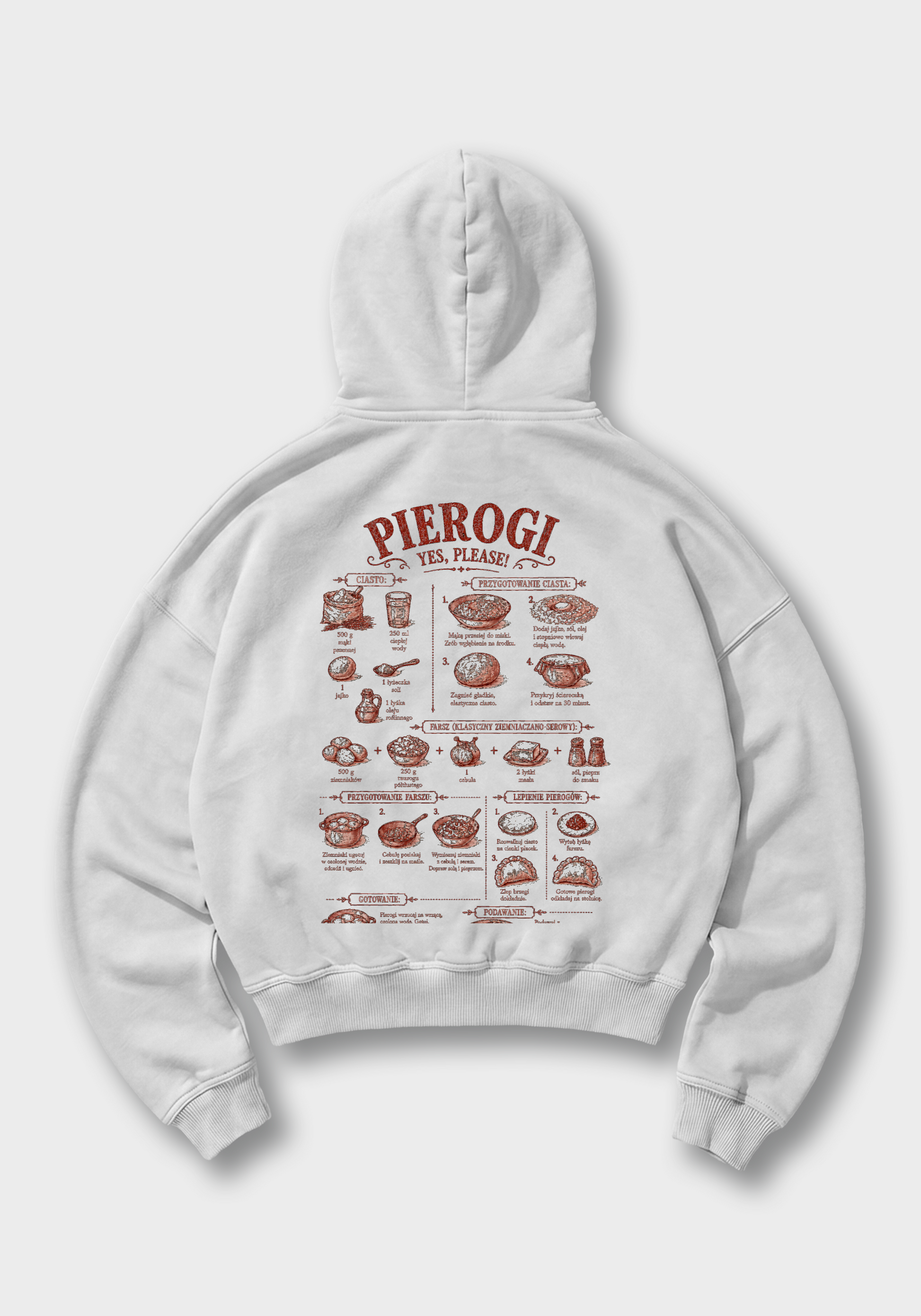 Pierogi Przepis Oversized Hoodie - White Back (Designed)