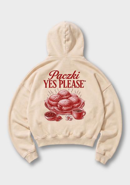 Pączki Yes Please Oversized Hoodie - Beige Back (Designed)