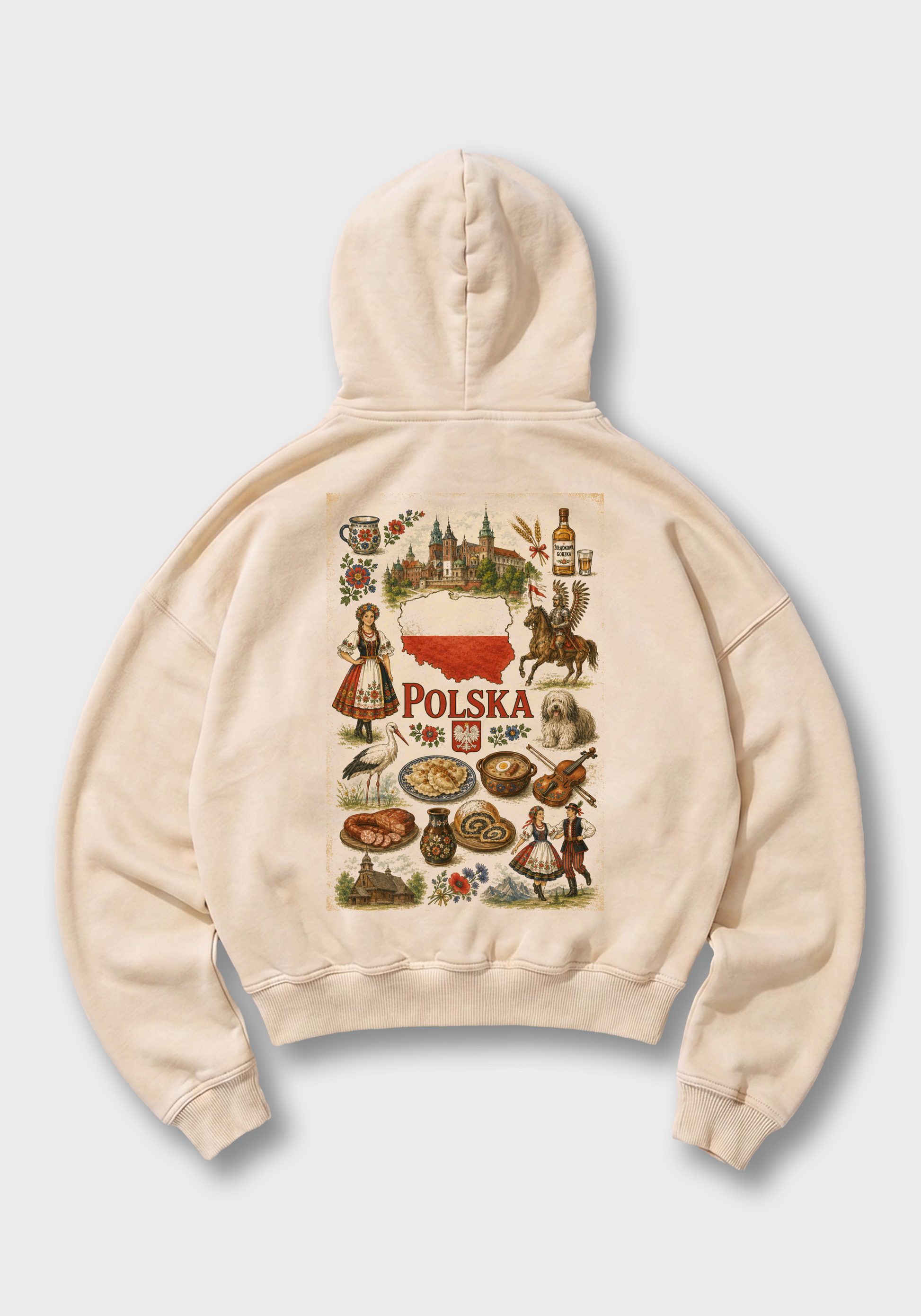 Polskie Tradycje Oversized Hoodie - Beige Back (Designed)