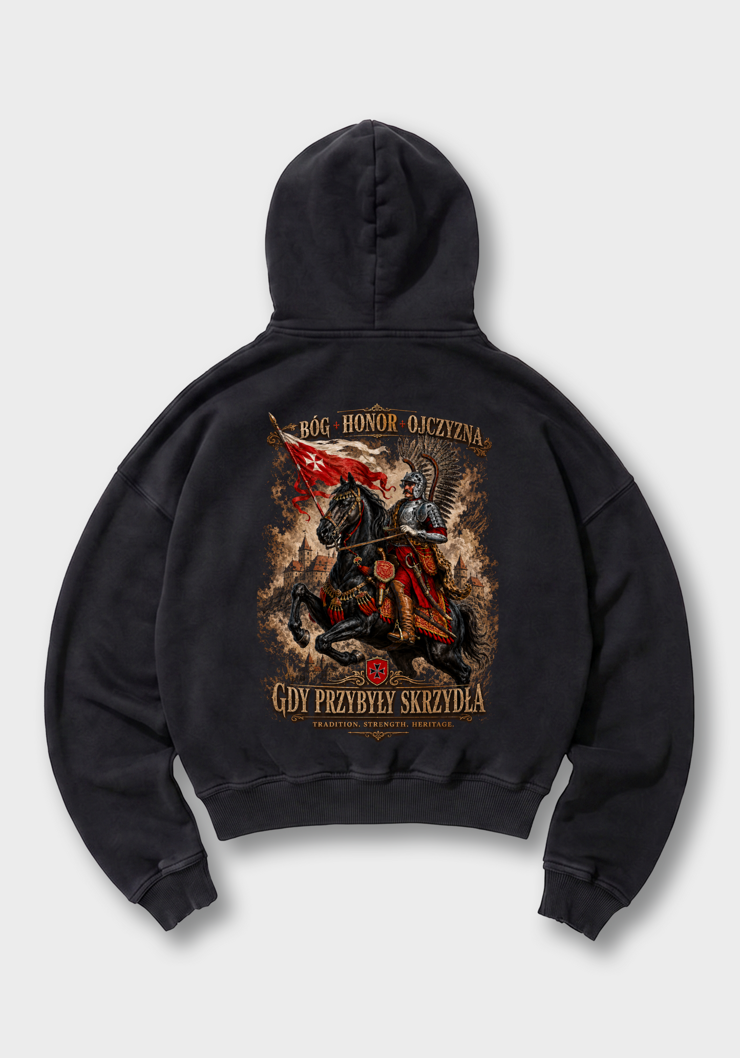 Bóg, Honor, Ojczyzna Oversized Hoodie - Black Back (Designed)