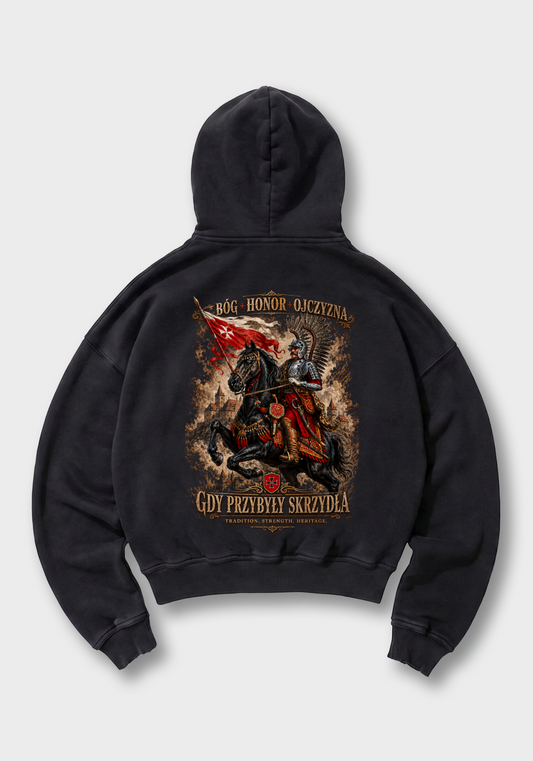Bóg, Honor, Ojczyzna Oversized Hoodie - Black Back (Designed)