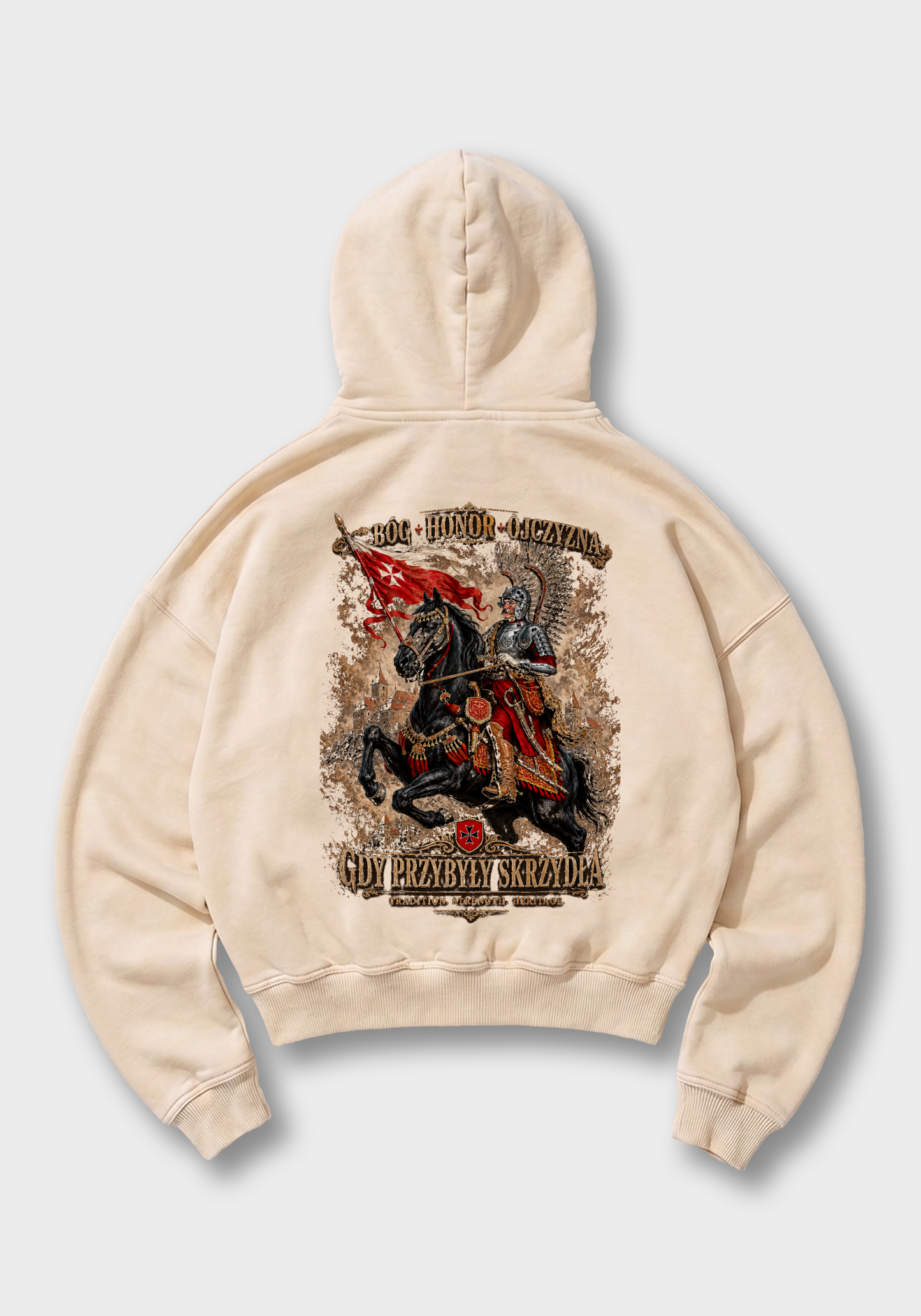 Bóg, Honor, Ojczyzna Oversized Hoodie - Beige Back (Designed)