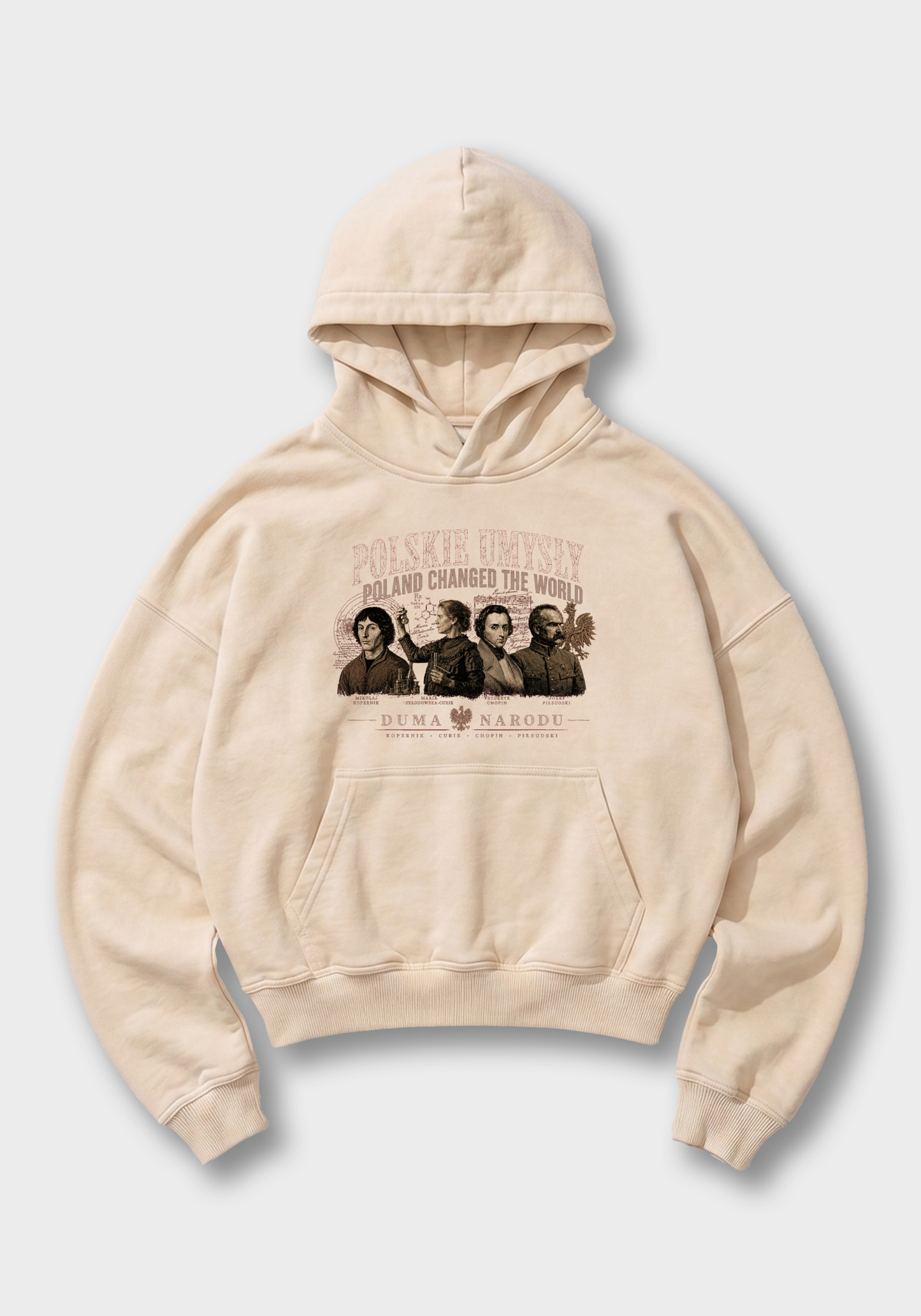 Polskie Umysły Oversized Hoodie - Beige Front (Designed)